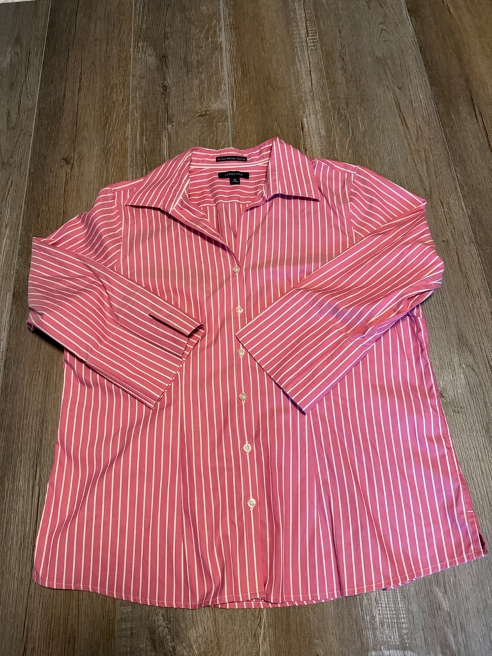 Lands' End Pink and White Striped No Iron Pinpoint Button Down Shirt